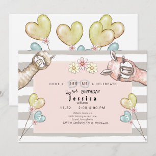Invitation d'anniversaire de fille Llama llama