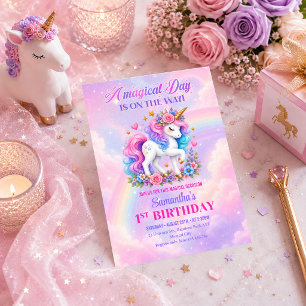 Invitation d'anniversaire de fille magique Licorne