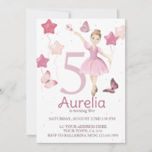 Invitation d'anniversaire de fille rose Ballerina