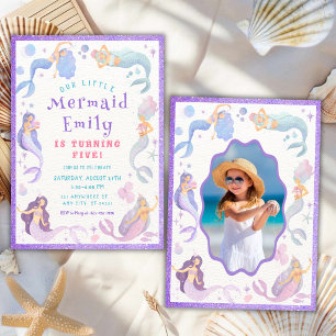 Invitation d'anniversaire de fille Sirène Mauve so