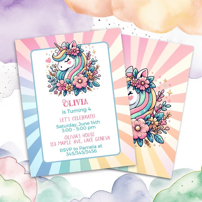 Invitation d'anniversaire de fille thème Licorne R (Créateur téléchargé)