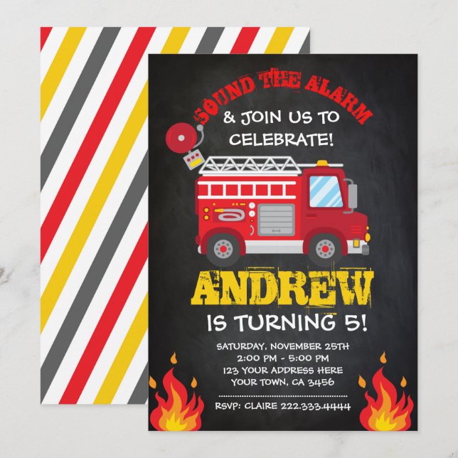 Invitation d'anniversaire de Firetruck, (Devant / Derrière)