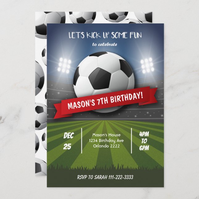 Invitation d'anniversaire de football (Devant / Derrière)