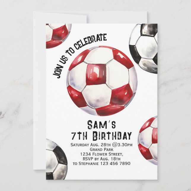 Invitation d'anniversaire de football - Fête de fo (Devant)