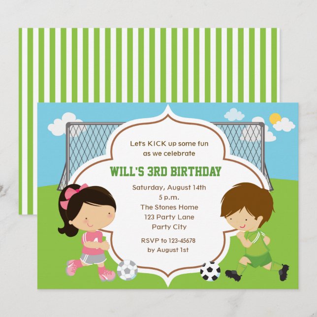 Invitation d'anniversaire de football (garçon et f (Devant / Derrière)