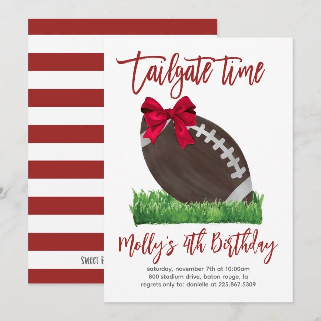 Invitation d'anniversaire de football pour fille a (Devant / Derrière)