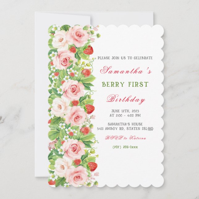 Invitation d'anniversaire de fraise (Devant)