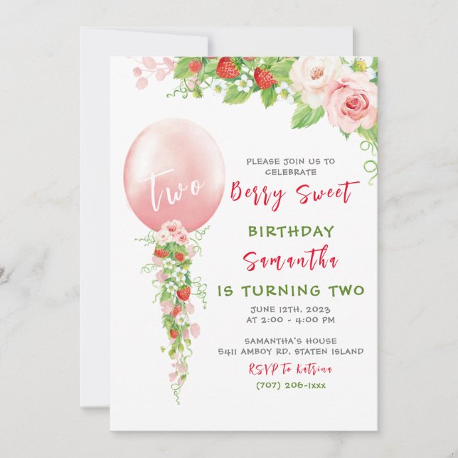 Invitation d'anniversaire de fraise (Devant)