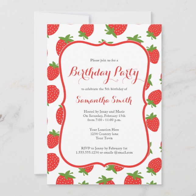 Invitation d'anniversaire de fraises (Devant)