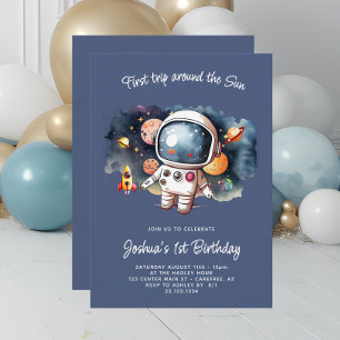 Invitation d'anniversaire de fusée d'astronaute de