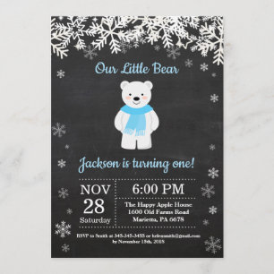 Invitation d'anniversaire de garçon d'hiver d'ours