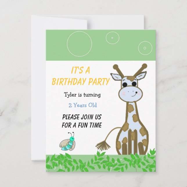 Invitation d'anniversaire de girafe (Devant)