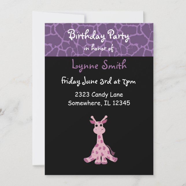 Invitation d'anniversaire de girafe (Devant)