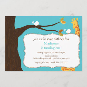 Invitation d'anniversaire de girafe de safari