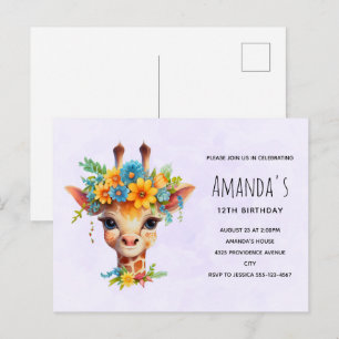 Invitation d'anniversaire de girafe mignon avec co