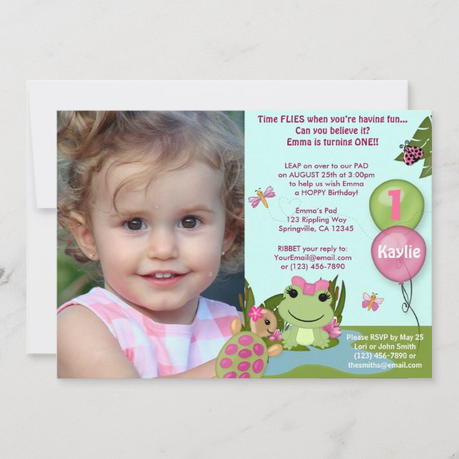 Invitation d'anniversaire de Girl Froggy/FROG (pho (Devant)