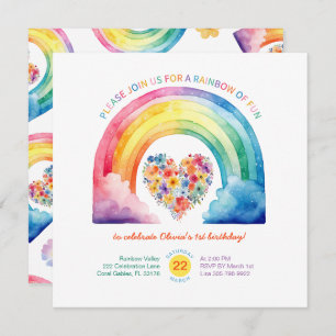 Invitation d'anniversaire de Girl Rainbow Cloud