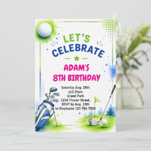 Invitation d'anniversaire de golf aquarelle