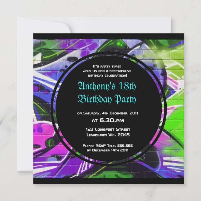 Invitation d'anniversaire de graffiti (Devant)