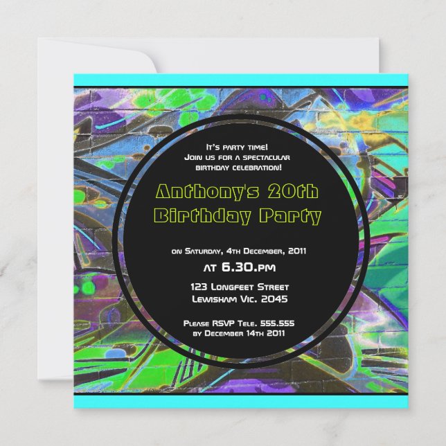Invitation d'anniversaire de graffiti (Devant)