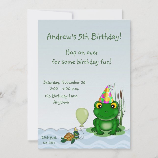 Invitation d'anniversaire de grenouille (Devant)