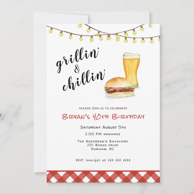 Invitation d'anniversaire de grillade de BBQ de ja (Devant)