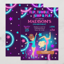 Invitation d'anniversaire de gymnastique Fête Neon