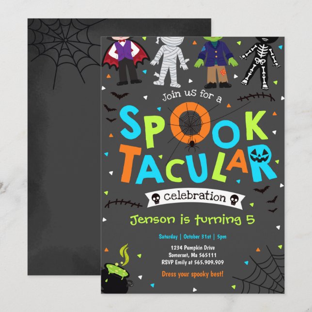 Invitation d'anniversaire de Halloween Spooktacula (Devant / Derrière)
