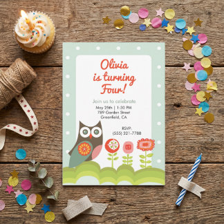 Invitation d'anniversaire de hibou pour les enfant
