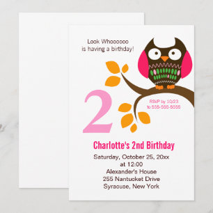 Invitation d'anniversaire de hibou pour les filles