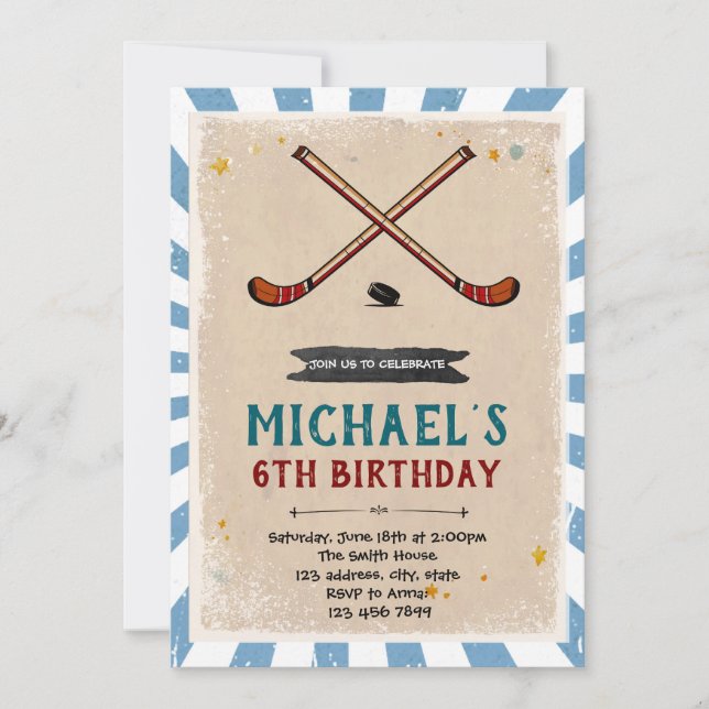 Invitation d'anniversaire de hockey (Devant)