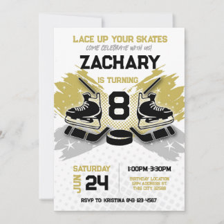 Invitation d'anniversaire de hockey GOLD thème