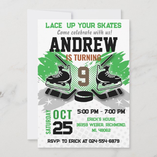 Invitation d'anniversaire de hockey personnel (Devant)