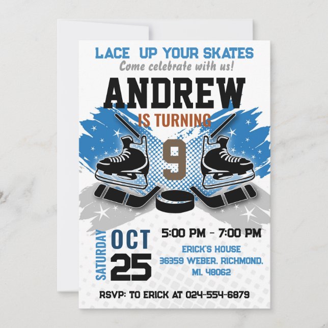 Invitation d'anniversaire de hockey personnel (Devant)