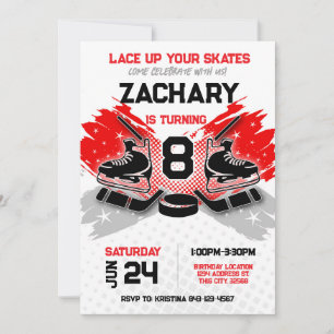 Invitation d'anniversaire de hockey RED