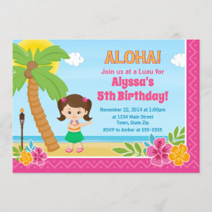 Invitation d'anniversaire de Hula Girl Luau Invita