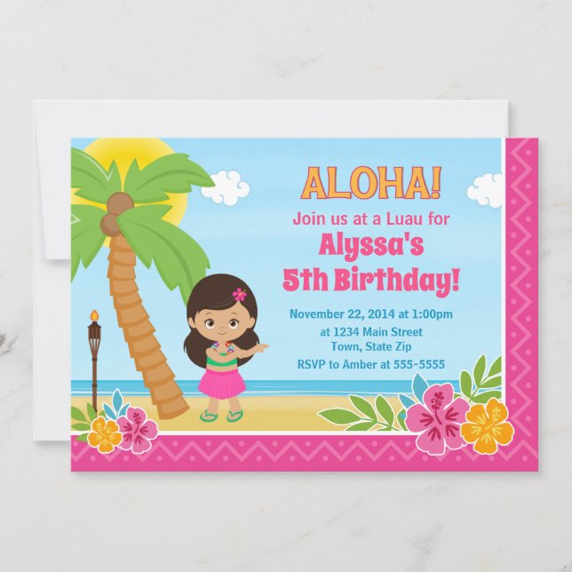 Invitation d'anniversaire de Hula Girl Luau Invita (Devant)