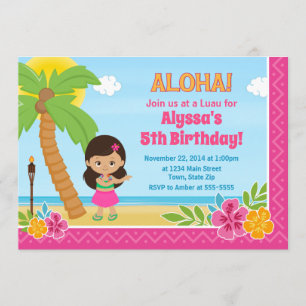 Invitation d'anniversaire de Hula Girl Luau Invita