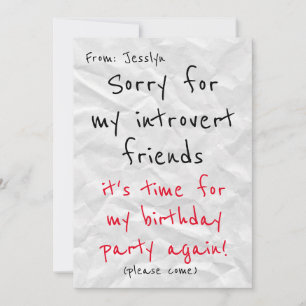 Invitation d'anniversaire de Introvert - Drôle Inv