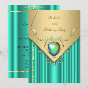 Invitation d'anniversaire de Jade Vert Émeraude Or
