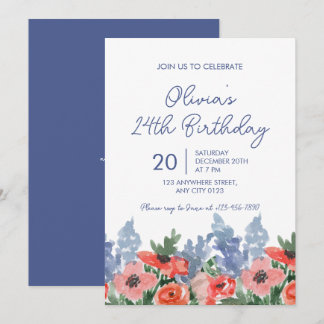Invitation d'anniversaire de jardin floral aquarel