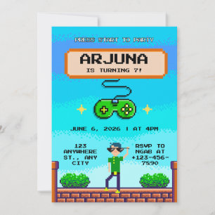 Invitation d'anniversaire de jeu vidéo rétro pixel
