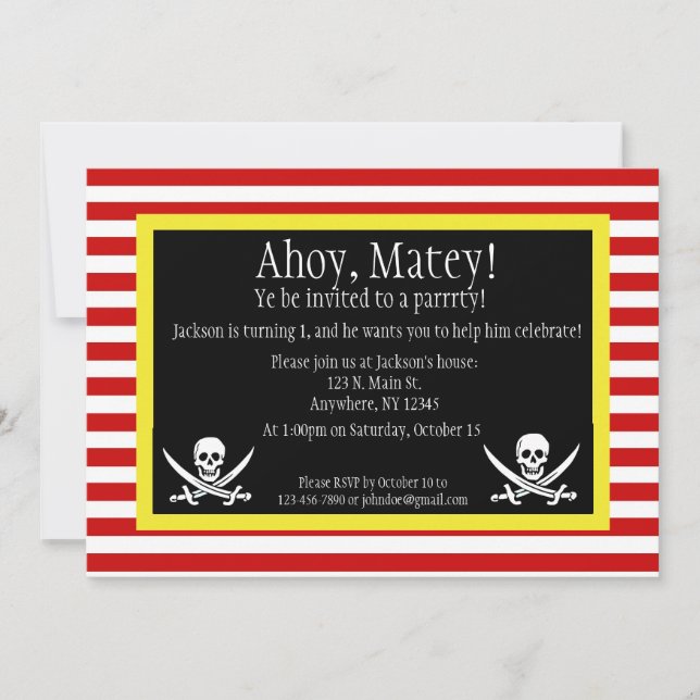 Invitation d'anniversaire de jolly roger de pirate (Devant)