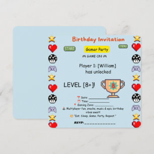 Invitation d'anniversaire de joueur – Jeu vidéo pi
