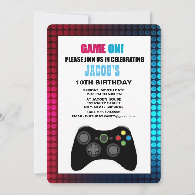 Invitation d'anniversaire de joueur personnalisabl (Devant)