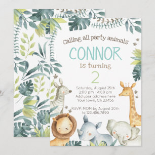 Invitation d'anniversaire de jungle de safari