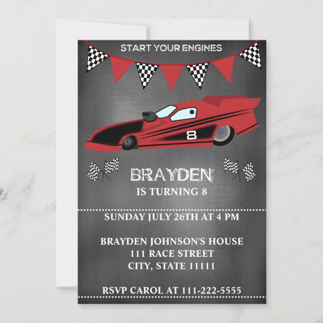 Invitation d'anniversaire de la course de tableau  (Devant)