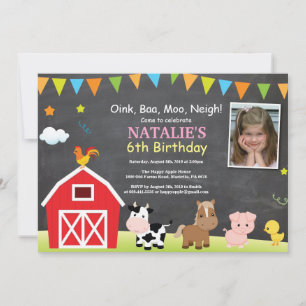 Invitation d'anniversaire de la ferme au tableau n