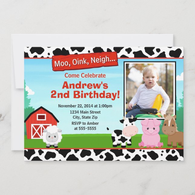 Invitation d'anniversaire de la ferme Barnyard (Devant)