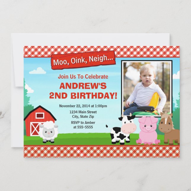 Invitation d'anniversaire de la ferme Barnyard (Devant)